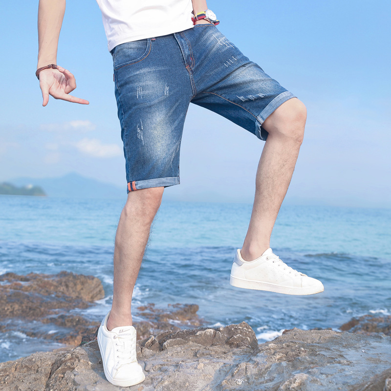 Mature Men's Slim Fit Elastic Denim Shorts