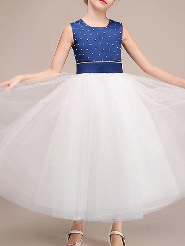 Oknass Sleeveless Jewel Neck Ball Gown Pageant Flower Girl Dress With Bow