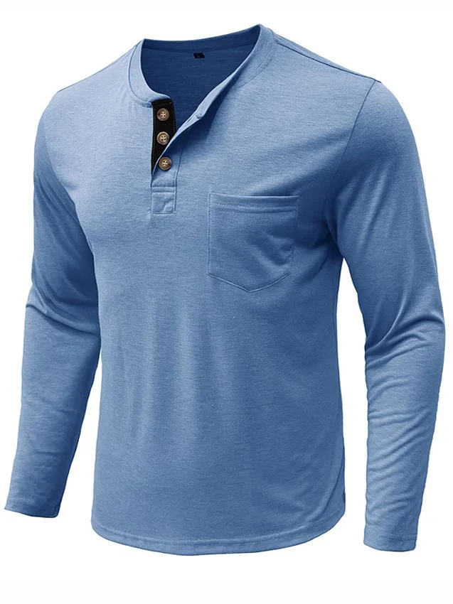 Men's Pocket Colored Cotton Bottoming Henley Top
