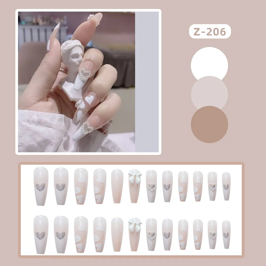 24pcs Butterfly decorated false nails Removable Long Paragraph Fashion Manicure press on nail tips full cover acrylic for girls-Nail Inspo