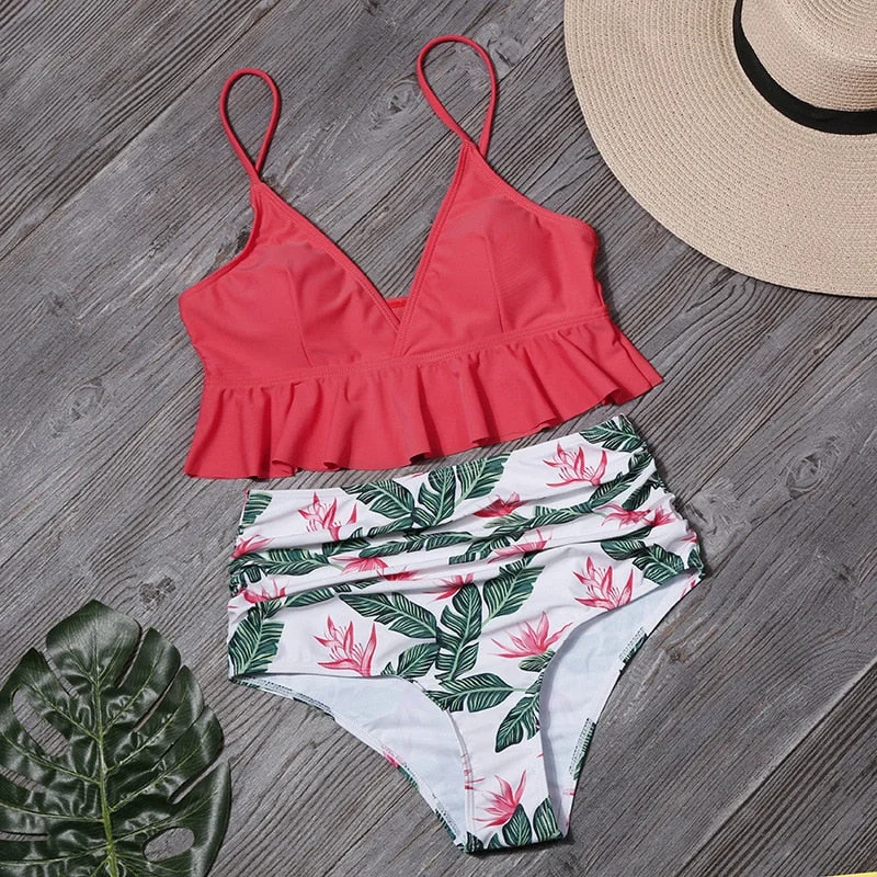 Bikini Push Up 2020 Summer Floral Sexy Swimwear Sport Women Plus Size Swimming Suit For Women Swimsuit High Waist Bikini Set