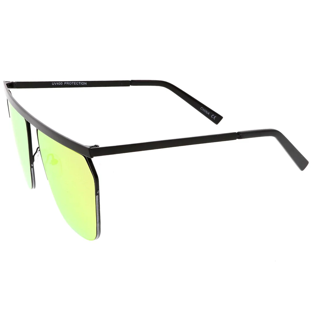 Overesize Modern Semi Rimless Aviator glasses Straight Crossbar Color Mirrored Flat Lens 63mm