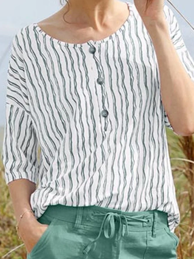 Beach daily striped cotton boho staple blouse Plus Size