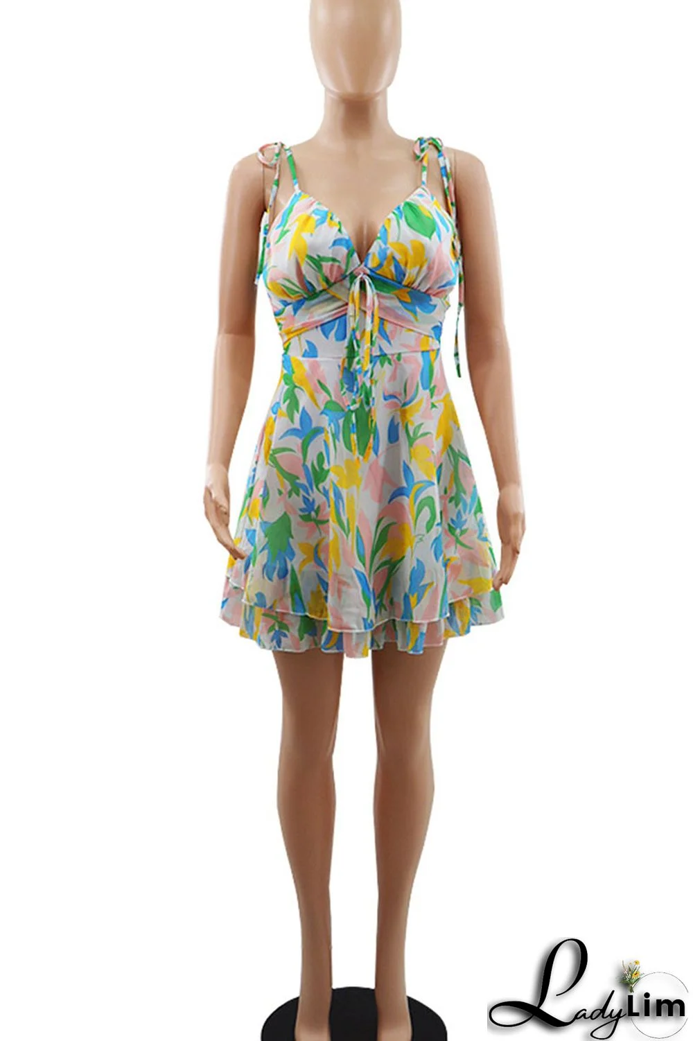 Colour Sexy Print Patchwork Spaghetti Strap A Line Dresses