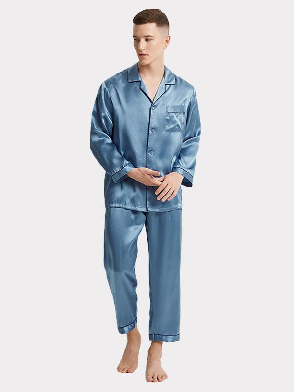19 MOMME Pyjama en soie bleu clair homme- SOIE PLUS