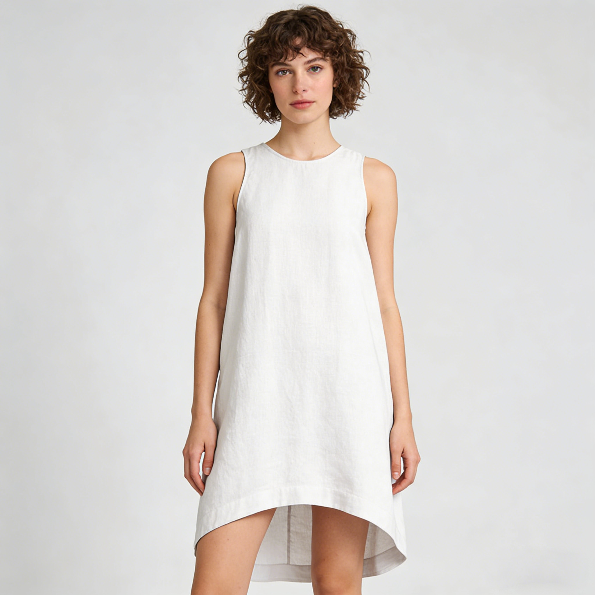Linen Shift Dress Women 100% Linen Sleeveless High Low Summer Dress Breathable REAL SILK LIFE