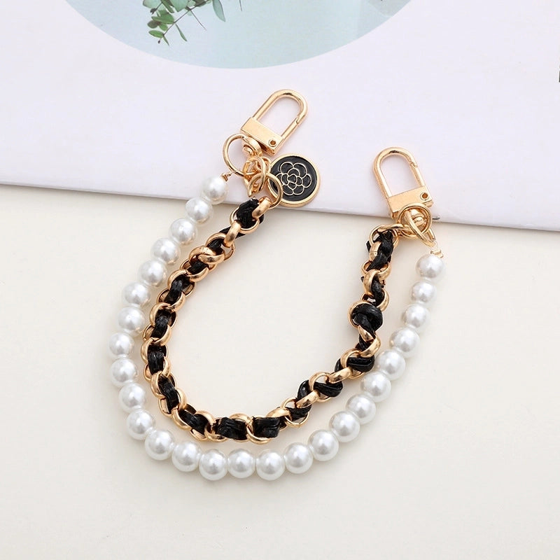 Elegant Flower Metal Beaded Plating Chain Bag Pendant Mobile Phone Chain
