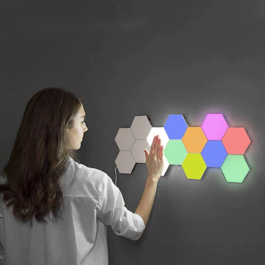 Creative Quantum Lamp LED Night Light Hexagonal Lamps Modular Touch Sensitive Lighting Magnetic Hexagons Decoration Wall Lampara