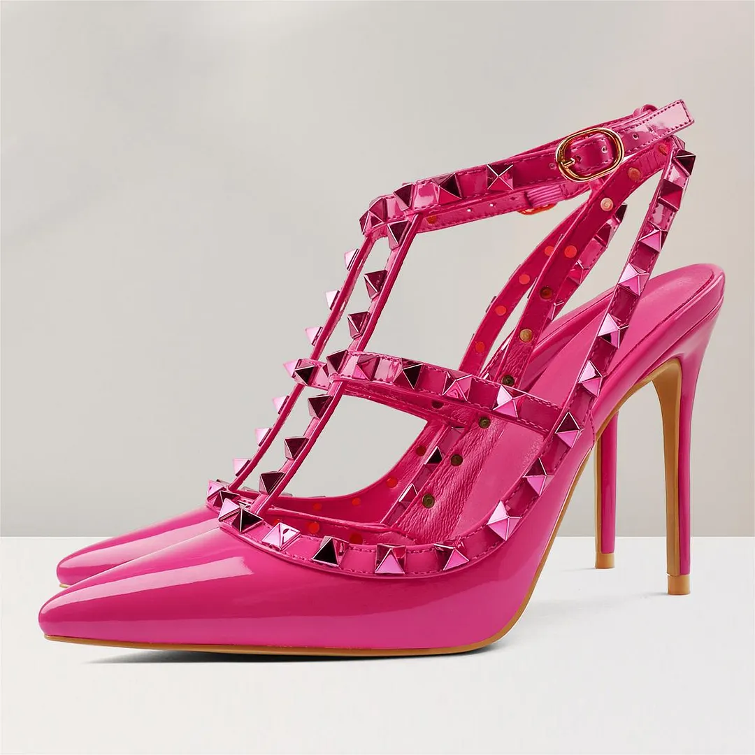 10CM/4 inch Women's Studs Sandals High Heel Pointed Toe Pumps Sexy Stilettos Party Shoes