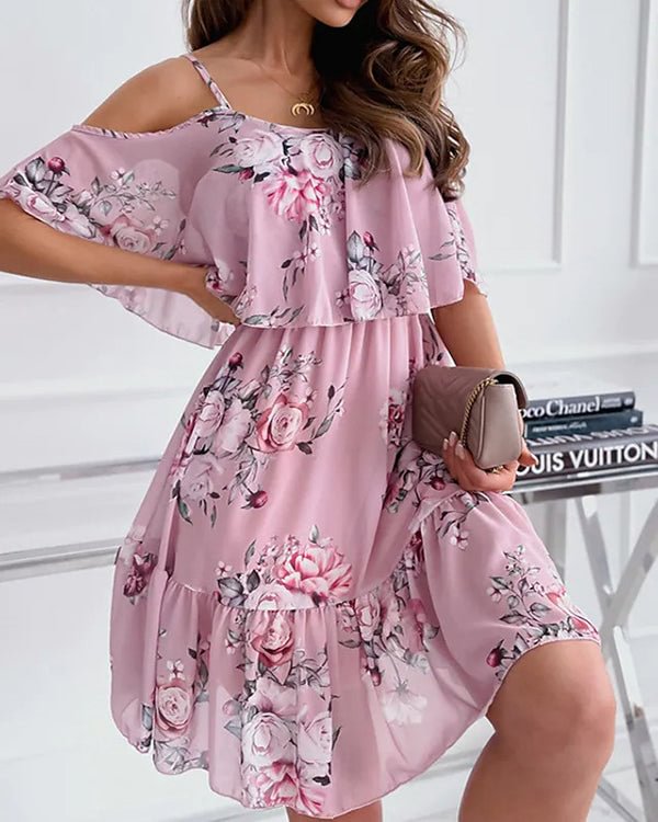 Sexy Chiffon Print Off Shoulder Sexy Dress
