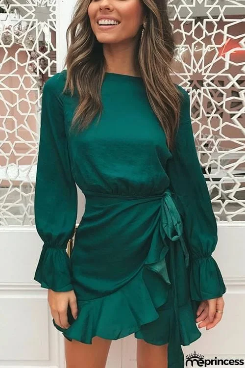 Ruffles Knot Long Sleeve Mini Dress
