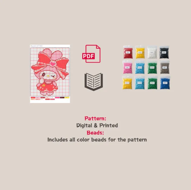 Big Bow Melo Bunny Pixel Pattern Fuse Bead Kit  | Cute DIY Perler Beads Set