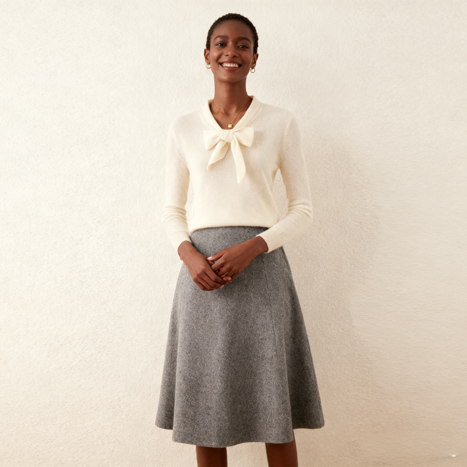Tie Neck Cashmere Sweater For Women REAL SILK LIFE