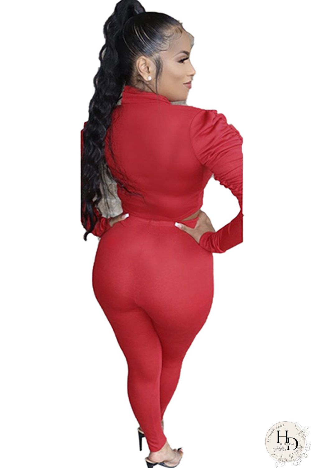 Black Polyester Casual Two Piece Suits Solid pencil Long Sleeve Two-piece Pants Set