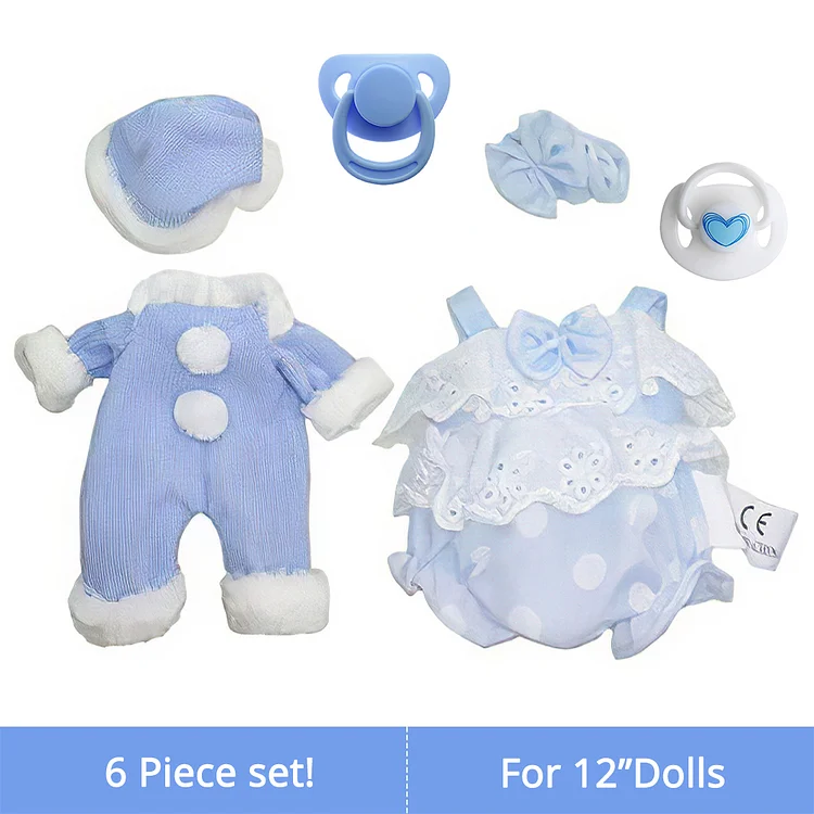 12" Adorable Suitable Reborn Baby Boy Clothes Pacifier Essentials-6pcs Gift Set Accessories