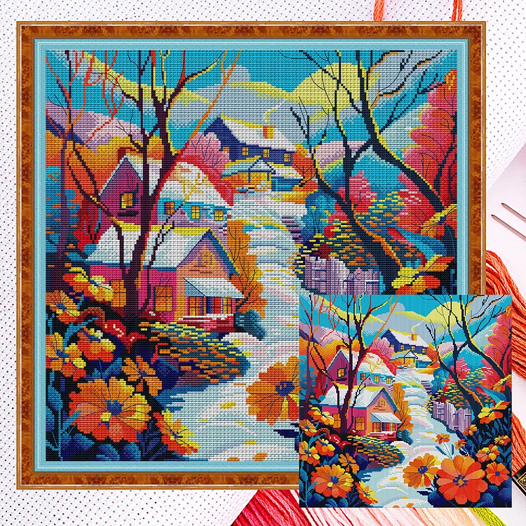 Joy Sunday-Snow Scene 9 (43*43cm) 14CT Counted Cross Stitch gbfke