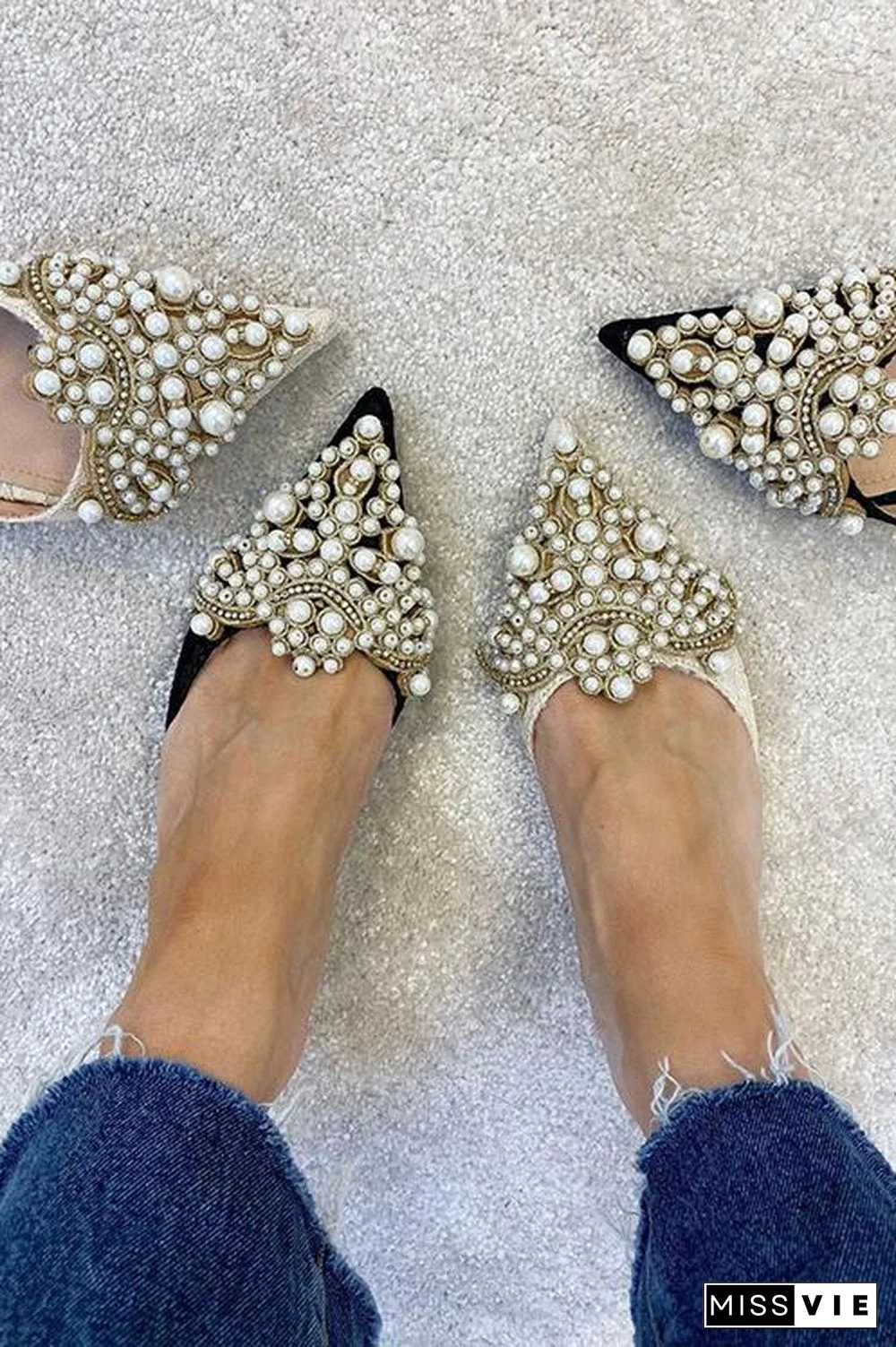 Pearl Lace High Heel Mules