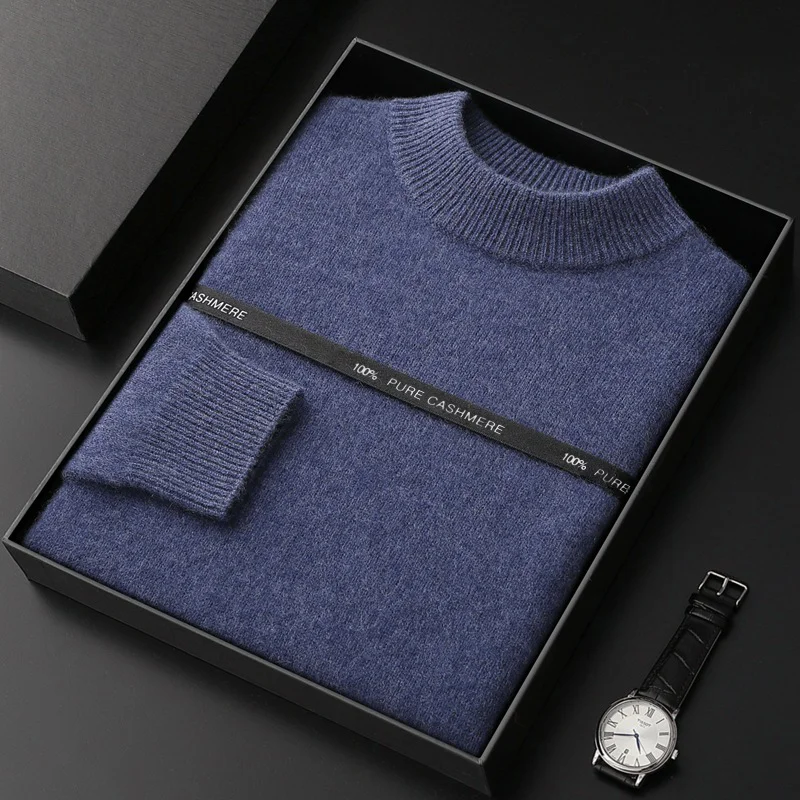 Cozy Luxury: 100% Pure Cashmere Half-Turtleneck Men's Solid Color Sweater