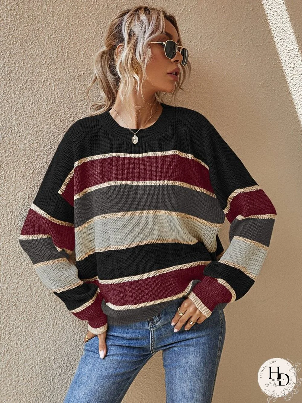 Color Block Round Neck Sweater