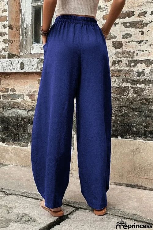 Resort Casual Elastic Waist Loose Trousers