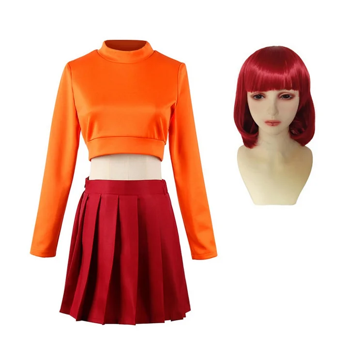 TV SCOOBY-DOO Velma Crop Top Dress Outfits Cosplay Costume Halloween Carnival Suit