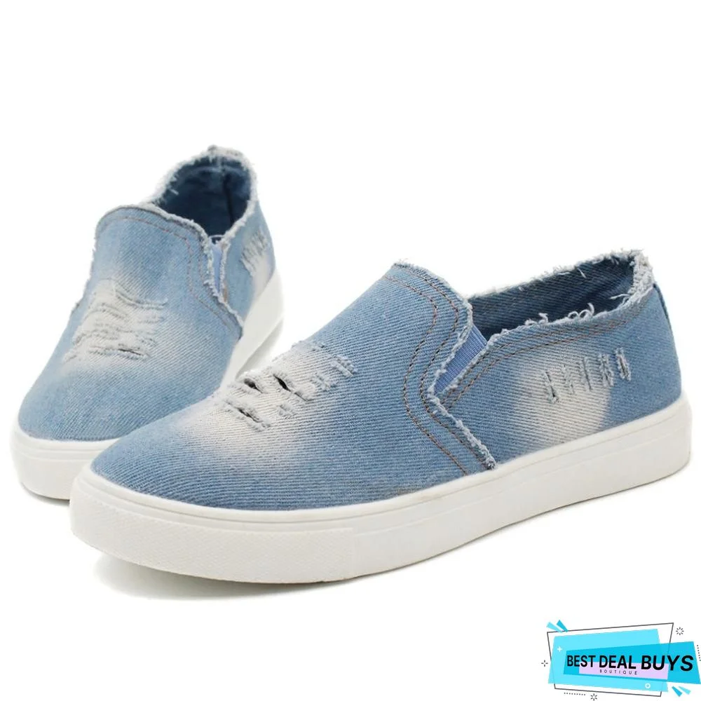 Women Denim Canvas Casual Platform Breathable Footwear Classic Loafers A Pedal Lazy Sneakers Shoes