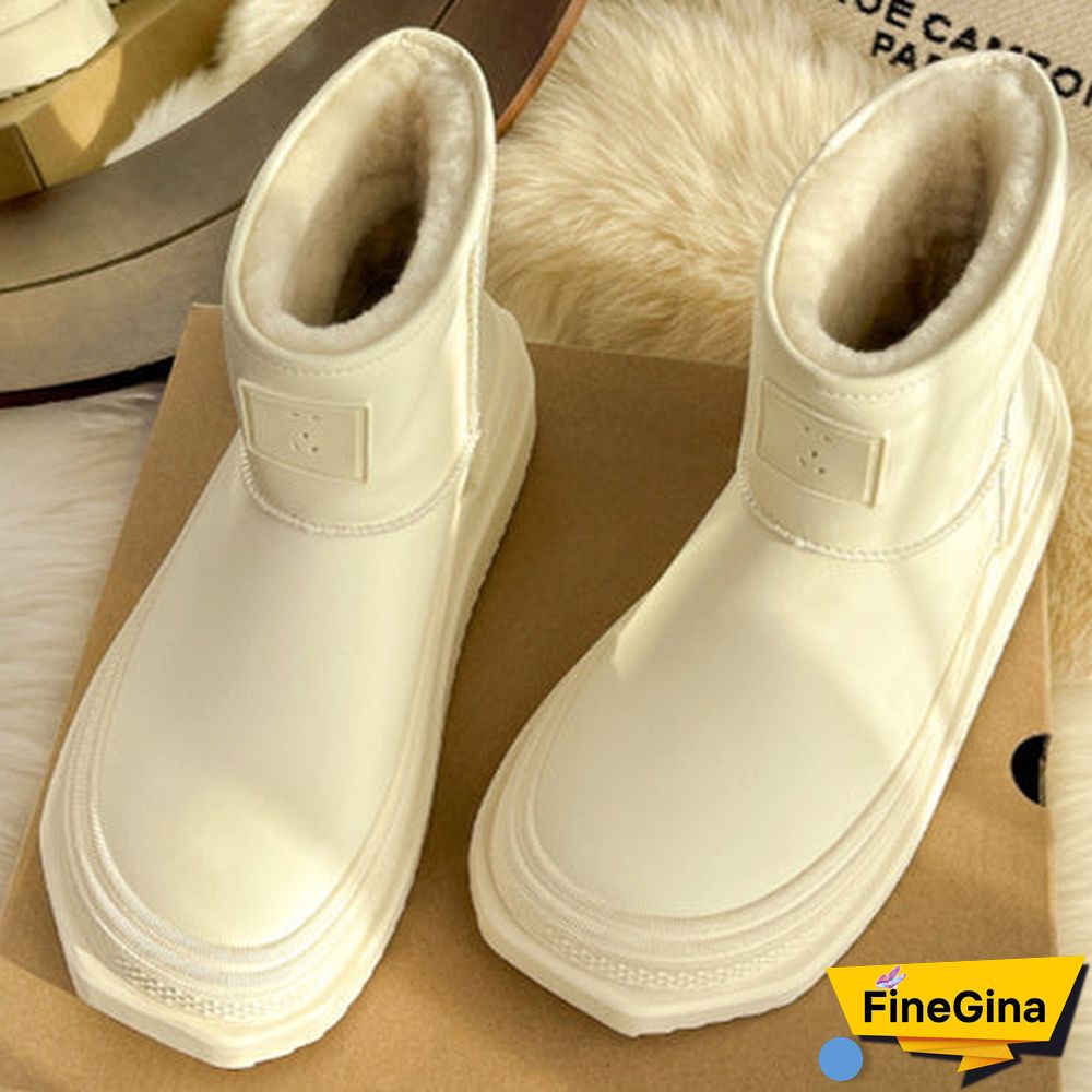 Women's Casual Solid Color Round Toe Flat Sole Plush Boots