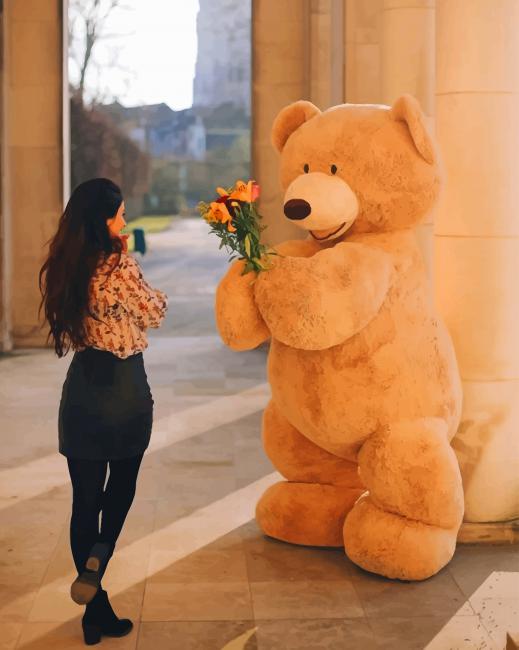 

Teddy Bear Giving Flowers To A Lady – Paint By Numbers - 40*50CM, 501 Original