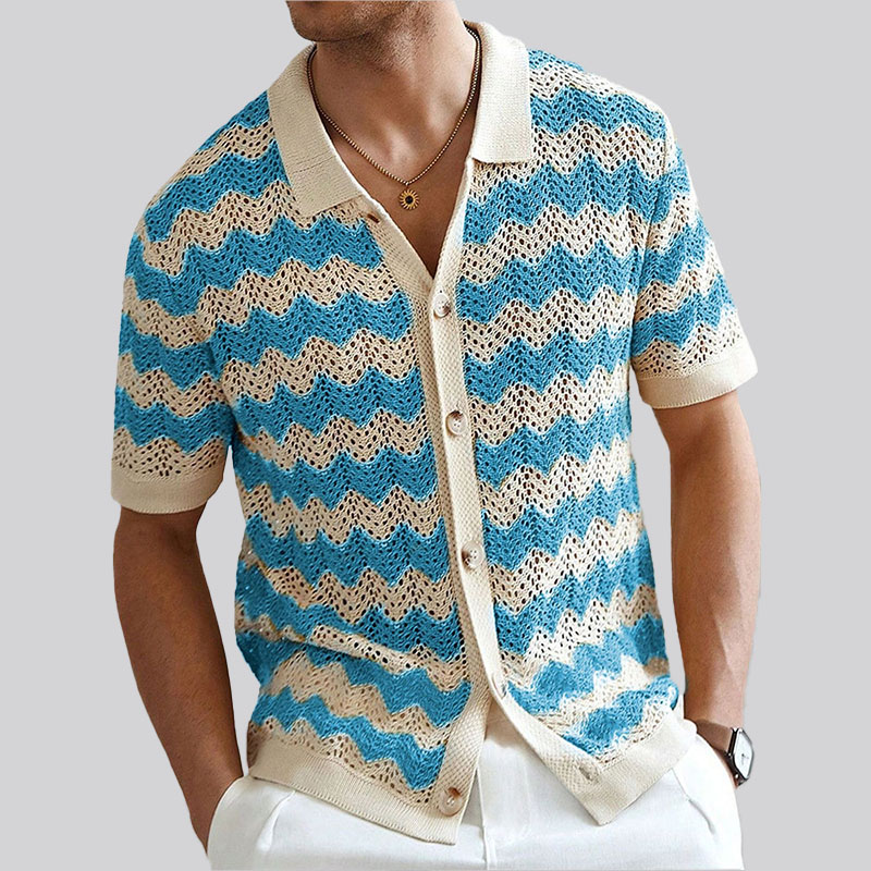 Stylish Openwork Jacquard Ripple Knit Shirt
