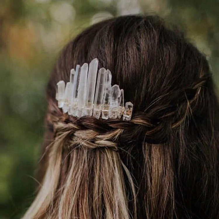 Natural Crystal U Shape Hair Comb Crystal Crown-Clear Crystal