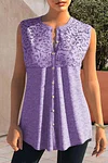 Plus Size Lace Stitching Button Up Tank Top