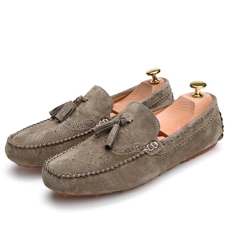 Men's Loafers Pig Suede Flats Genuine Leather Moccasins Casual Shoes