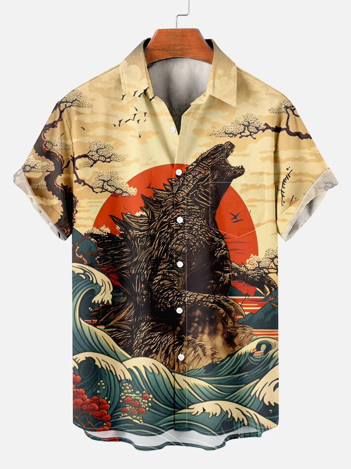 Men's Japanese Retro Monster Print Shirt PLUSCLOTHESMAN