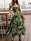 Floral Printed V-Neck Short Sleeves Maxi Dress