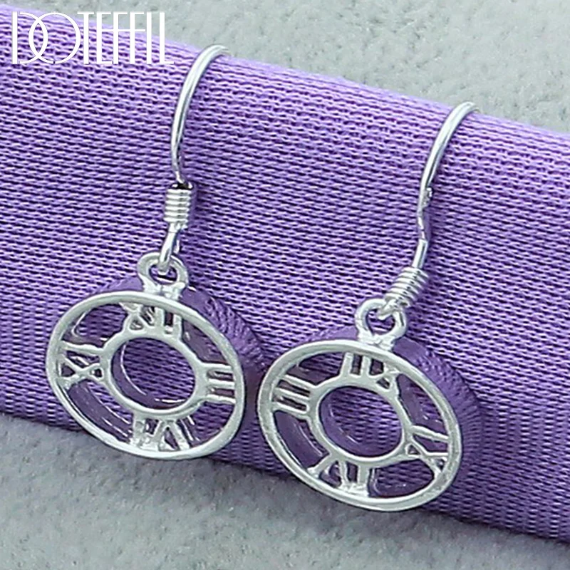 DOTEFFIL 925 Sterling Silver Round Roman Numerals Drop Earrings For Woman Jewelry