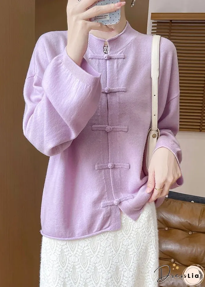 Purple Cozy Woolen Knit Coat O Neck Long Sleeve