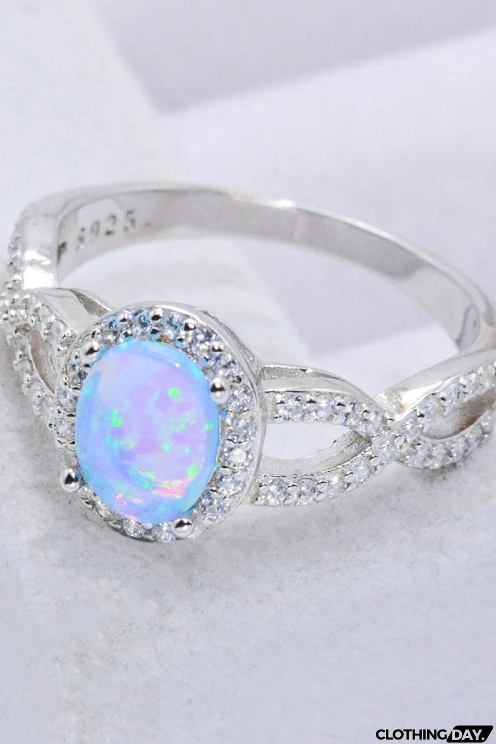 925 Sterling Silver Opal Halo Ring