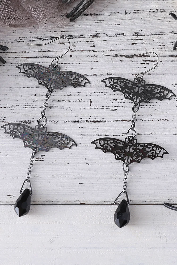 Halloween Dark Gothic Hollow Bat Pendant Earrings 2024 - Xpluswear