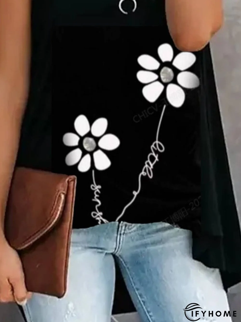 Fit Jersey Floral Crew Neck Tanks & Camis | IFYHOME