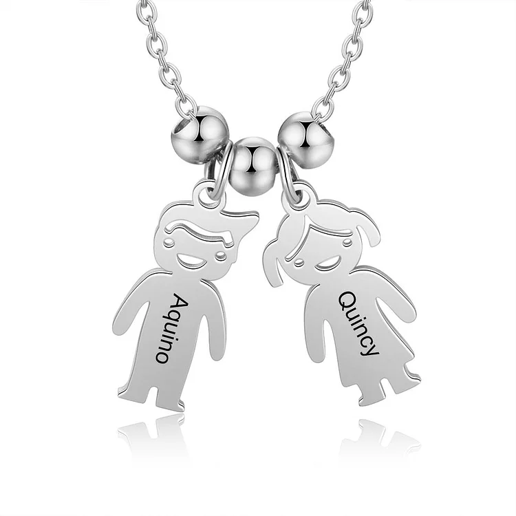 Mother's Necklace with 2 Children Charms Engraved 2 Names
