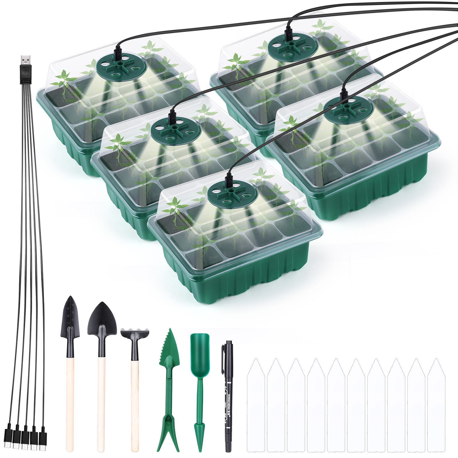 

Seed Starter Kit Garden Seedling Plant Starter Tray with LED Light (Green), 501 Original