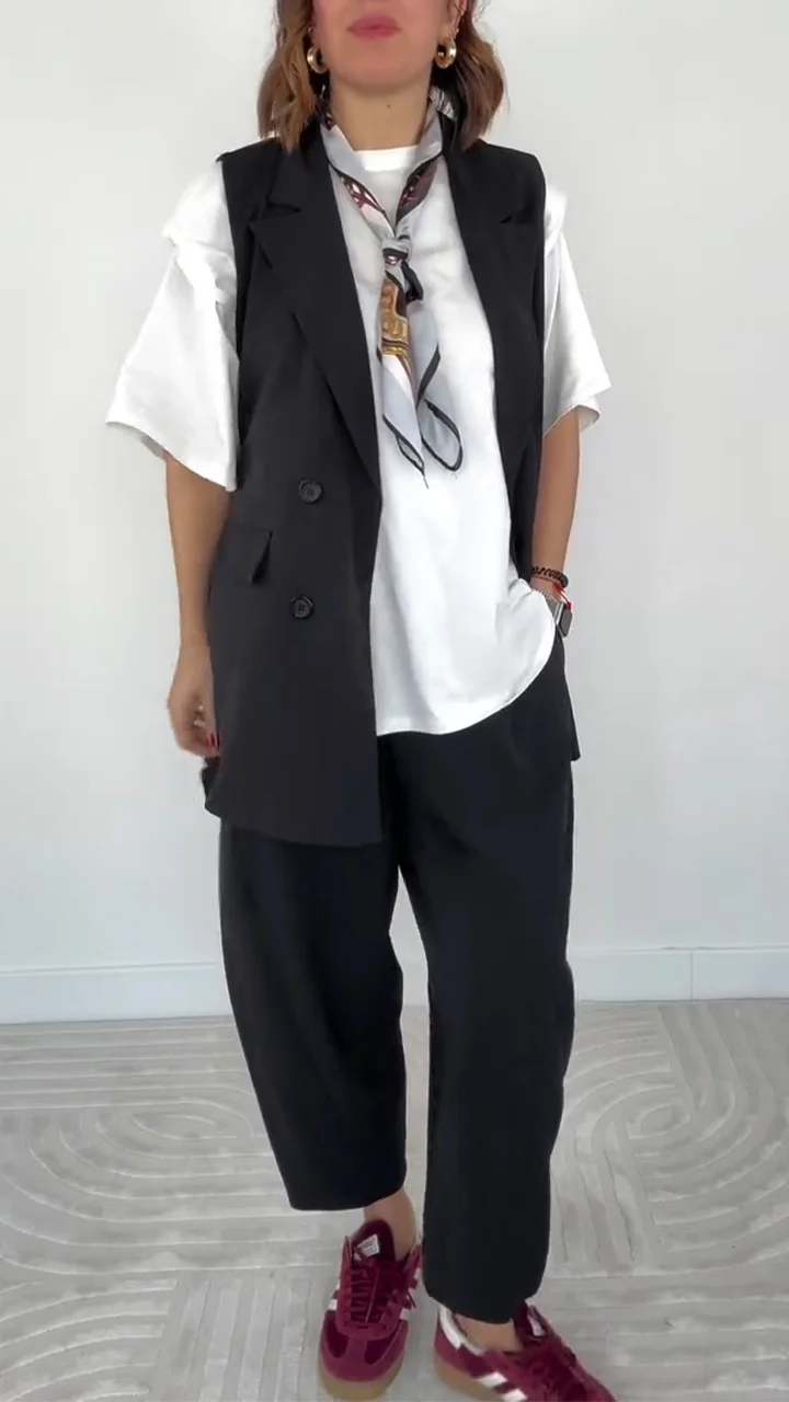 Ladies' Collar Vest Top+pants Casual Suit