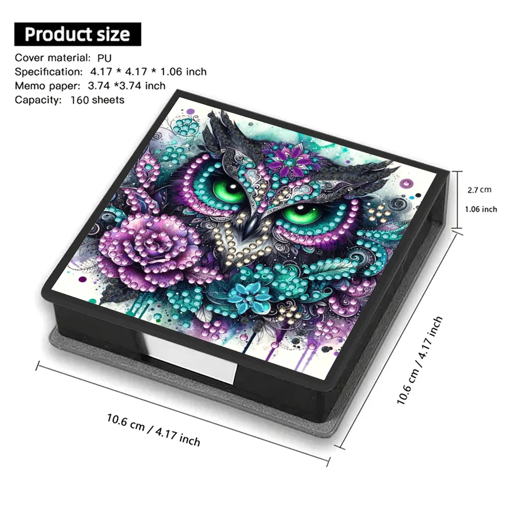 PU 5D Diamond Painting Kit Note Box DIY Diamond Art Notepad Box (Owl)