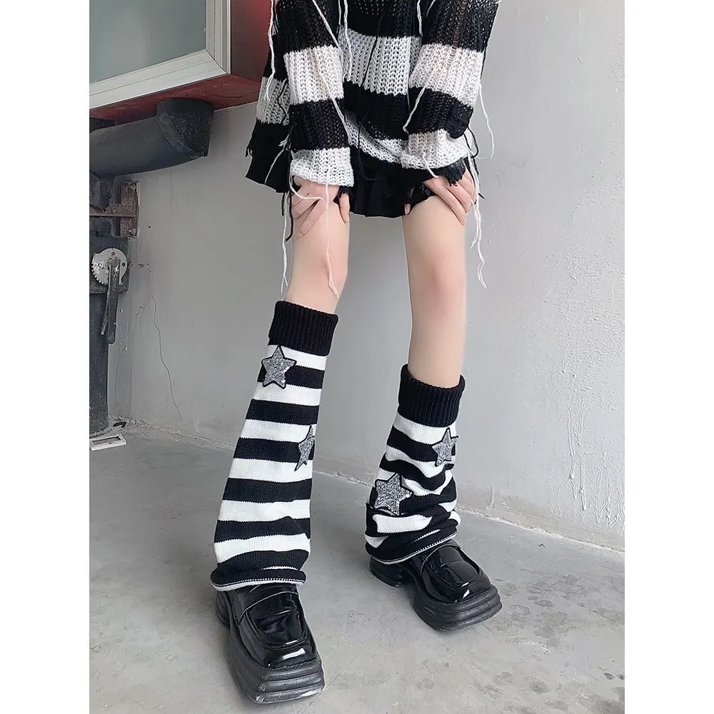 Churchf Churchf Y2k Subculture Jk Socks Female Black Long Leg Socks Knit Socks Set Star Leg Set Hot Girl Heap Pile Tide