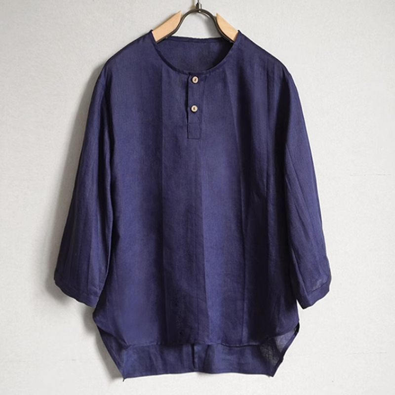 Men's Casual Three-Quarter Sleeve Loose Round Neck Linen Shirt