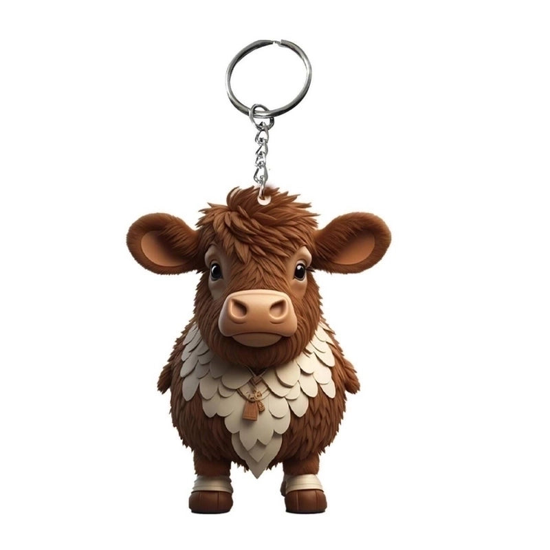 2 Pieces Cute Cattle Wood Unisex Keychain