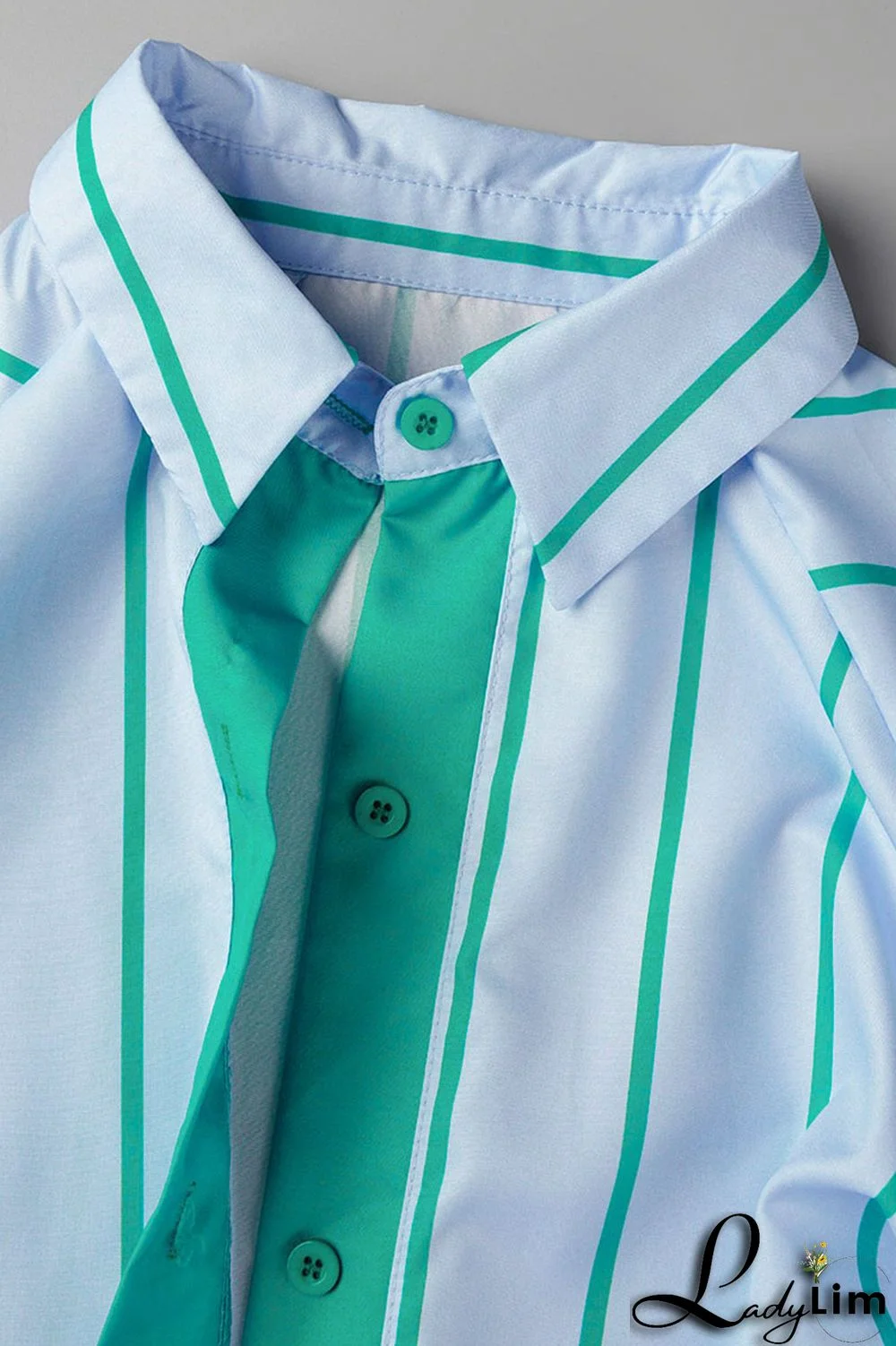 Pink Fashion Striped Print With Belt Turndown Collar Shirt Dress