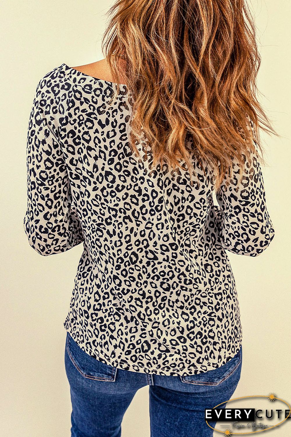 Leopard V Neck Buttons Front Leopard Long Sleeve Top