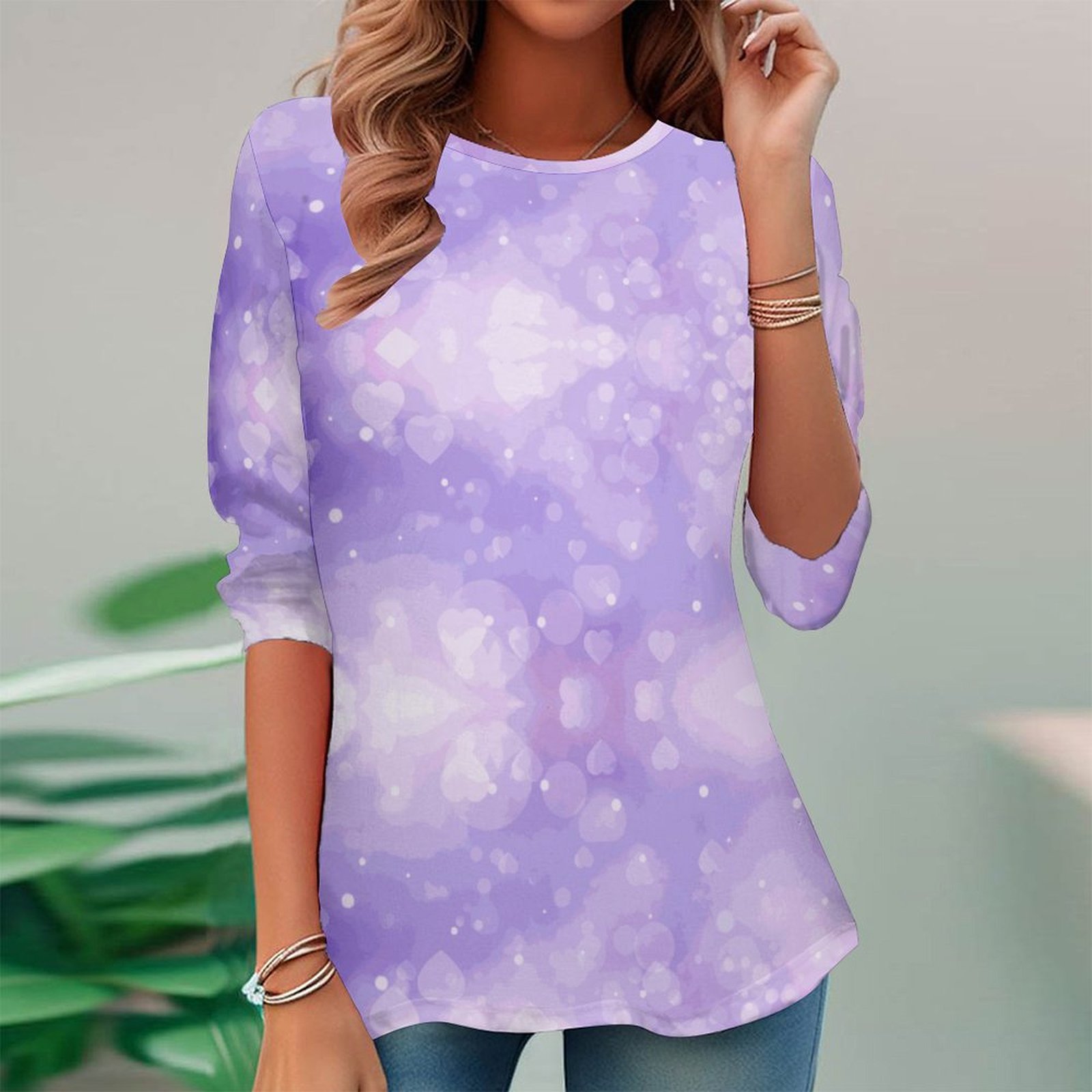 Women Long Sleeve V-neck Graphic Floral Printed Top