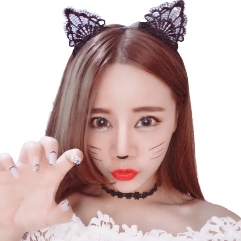 Uveng Love Lingerie Accessories Korean Version Of Cute Cat Ear Lace Plush Haired Cat Female Ornament Christmas Party